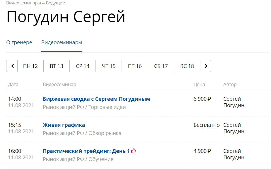 Стоимость программ трейдера Сергея Погудина