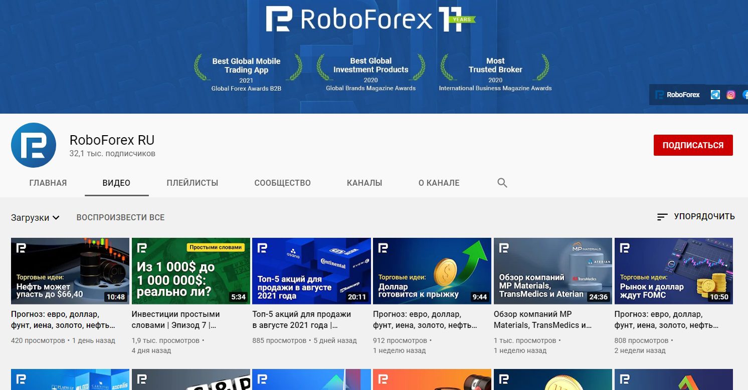 YouTube канал RoboForex.RU