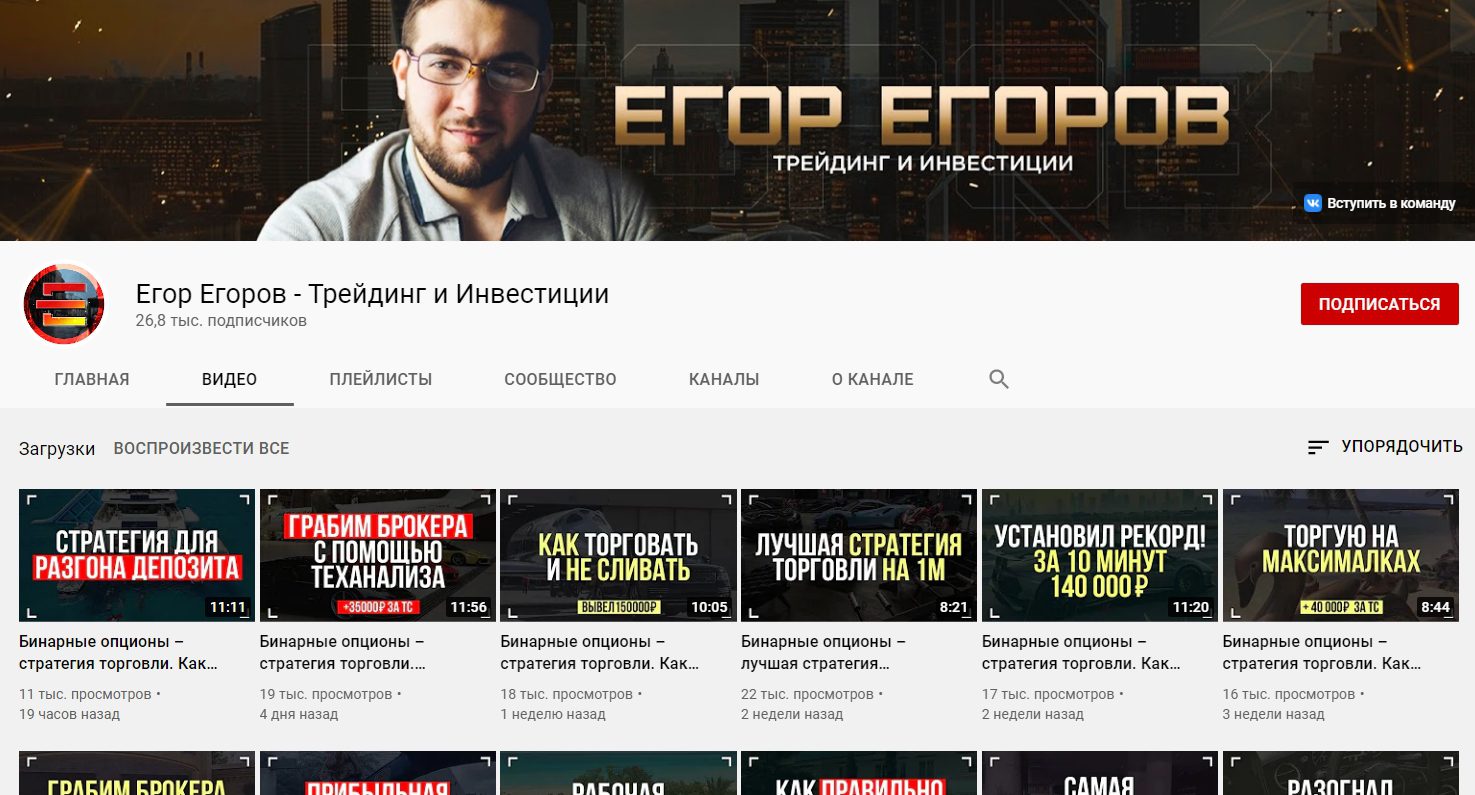 Ютуб-канал трейдера Егора Егорова