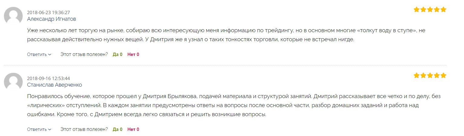 Отзывы клиентов о трейдере Дмитрии Брылякове