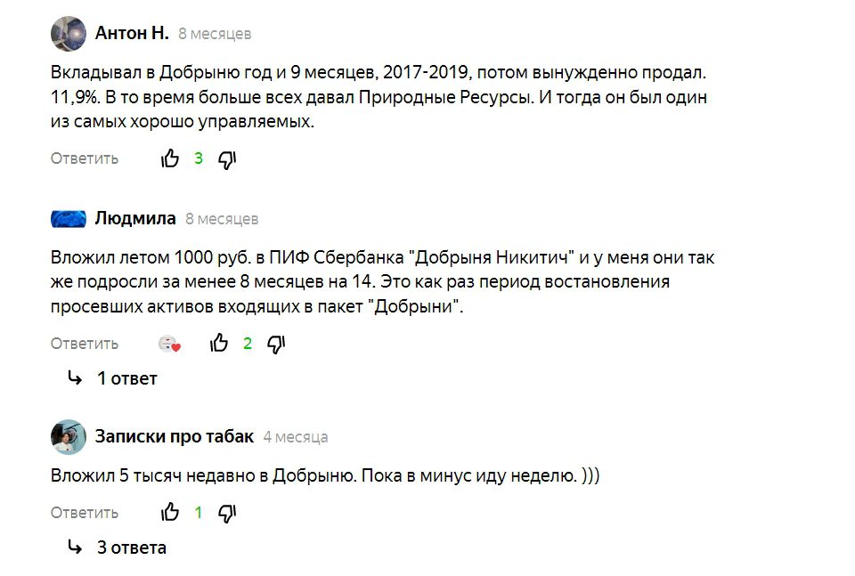 Сбер - Фонд акций Добрыня Никитич отзывы