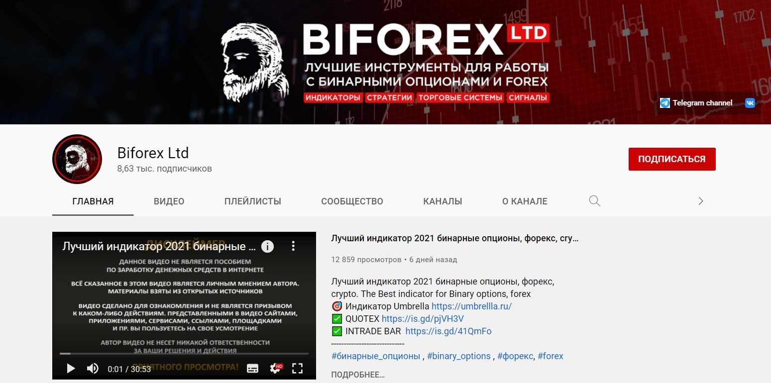 Ютуб канал Бифорекс ЛТД
