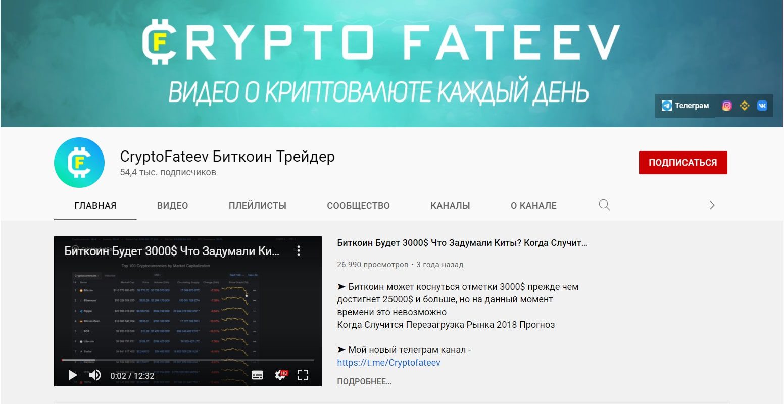 Ютуб канал CryptoFateev