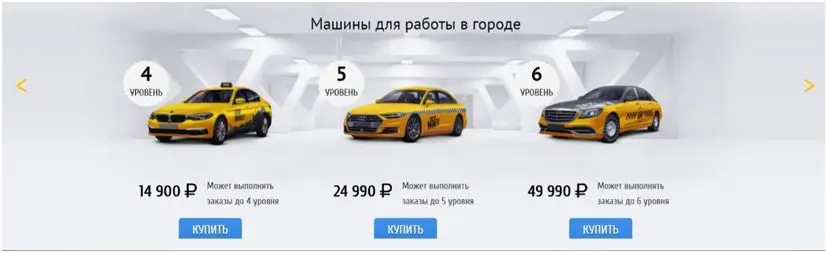 Стоимость машинок в игре Taxi-Money