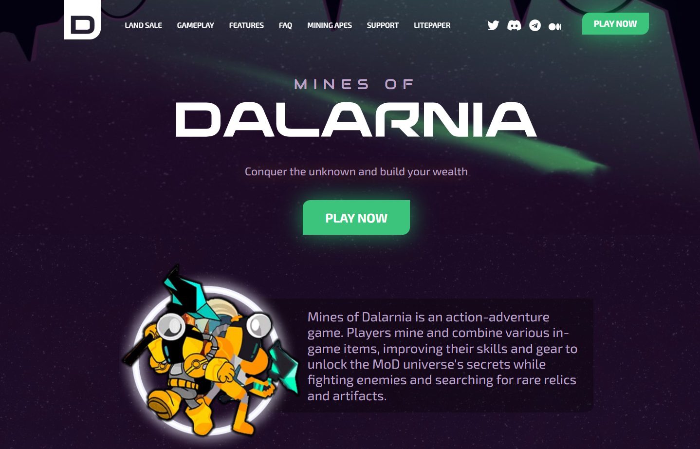 Сайт игры Mines of Dalarnia NFT