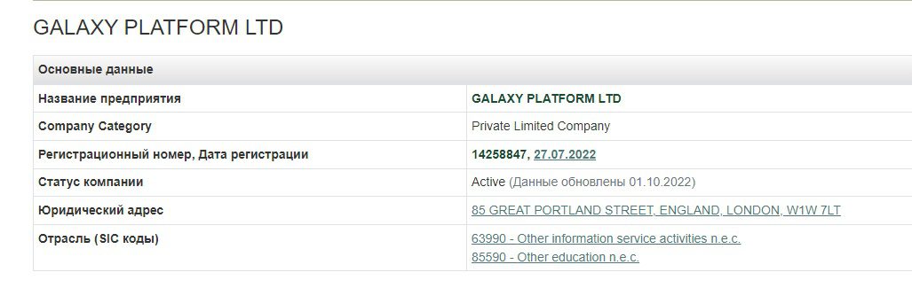 Регистрация проекта Galaxy Platform
