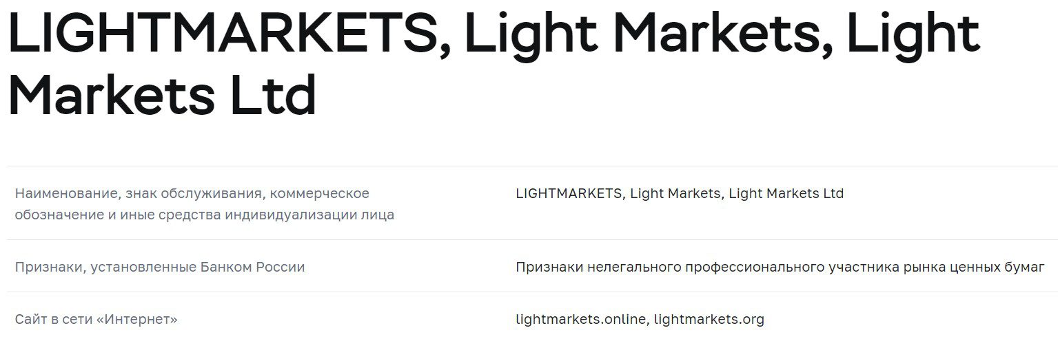 LightMarkets в реестре ЦБ