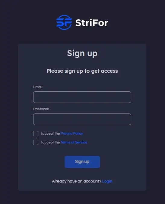 Регистрация в Strifor
