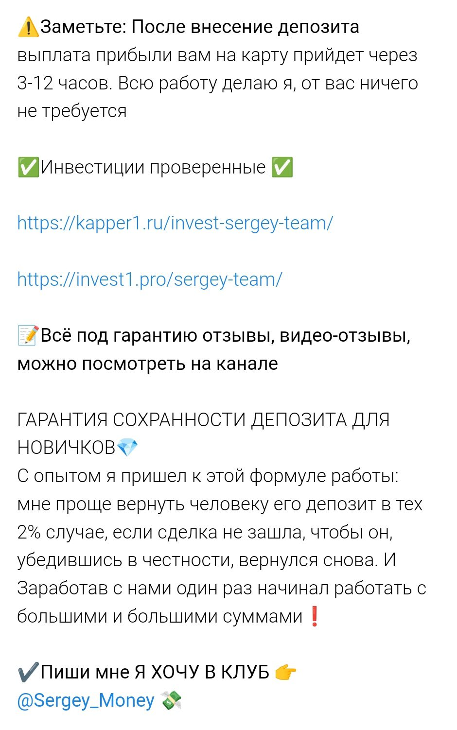 Гарантии выплат от Sergey Team