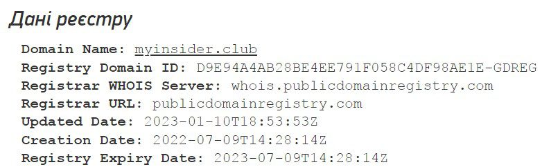 Данные реестра Insider Club