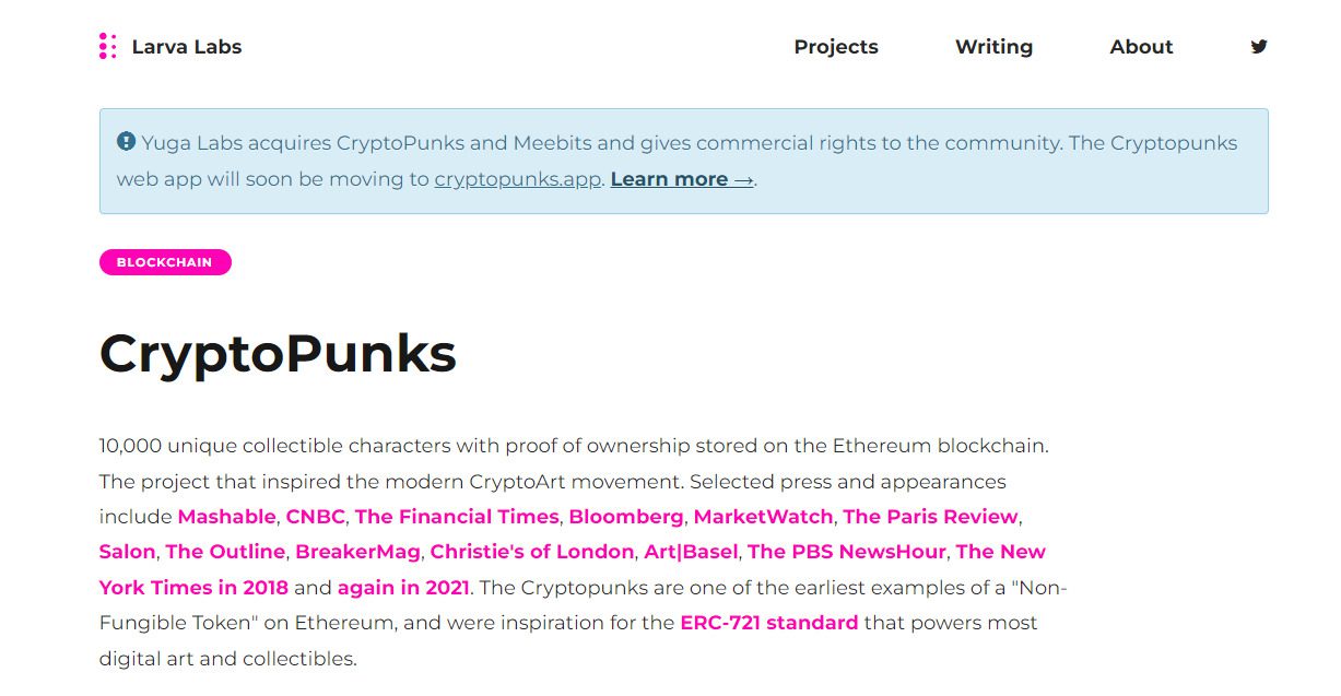 Официальный сайт CryptoPunks