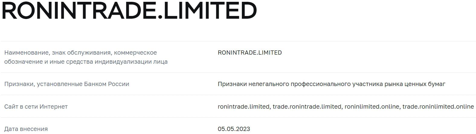 Проверка Ronin Europe Limited