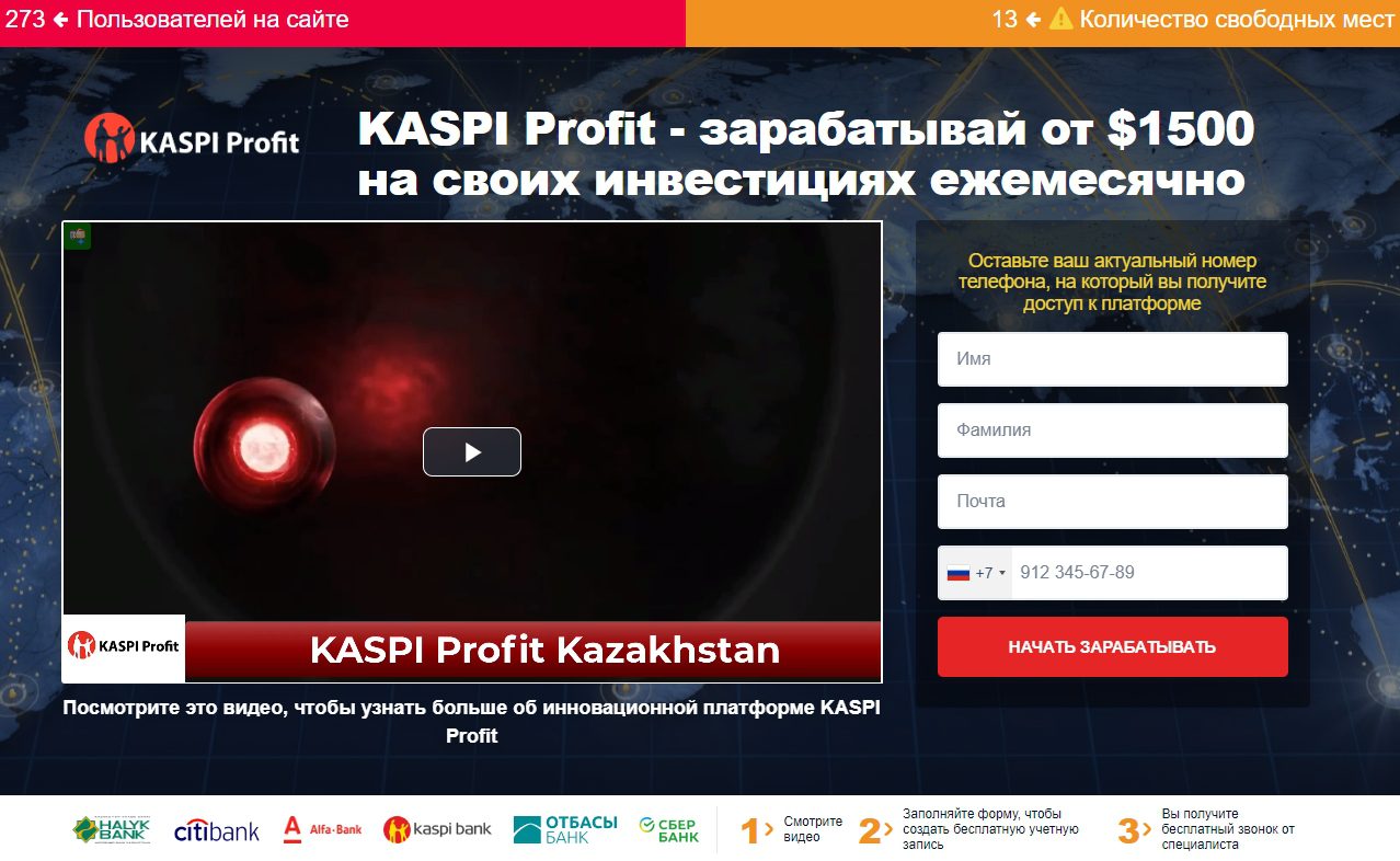 Сайт компании Kaspi Profit