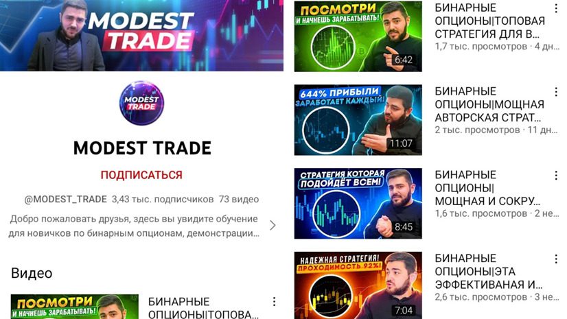 Ютуб-канал проекта Modest Trade