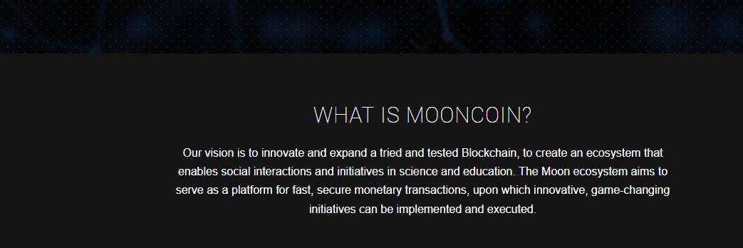 Сайт проекта Mooncoin - описание