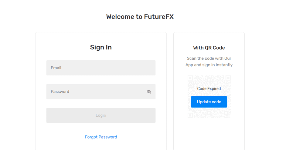 Форма для регистрации Myfuturefx